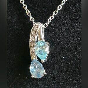 Blue Topaz and Sterling Silver Pendant and Chain